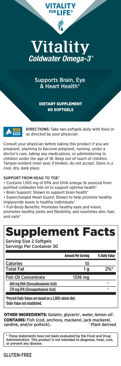 Melaleuca Vitality Coldwater Omega-3 packaging side view