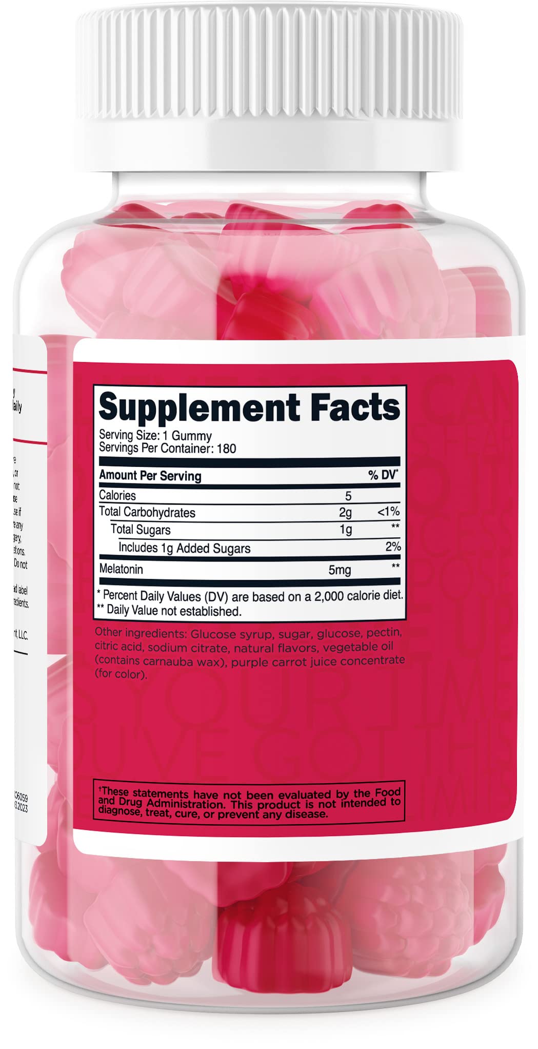 Melatonin Gummies 5mg Strawberry bottle side view