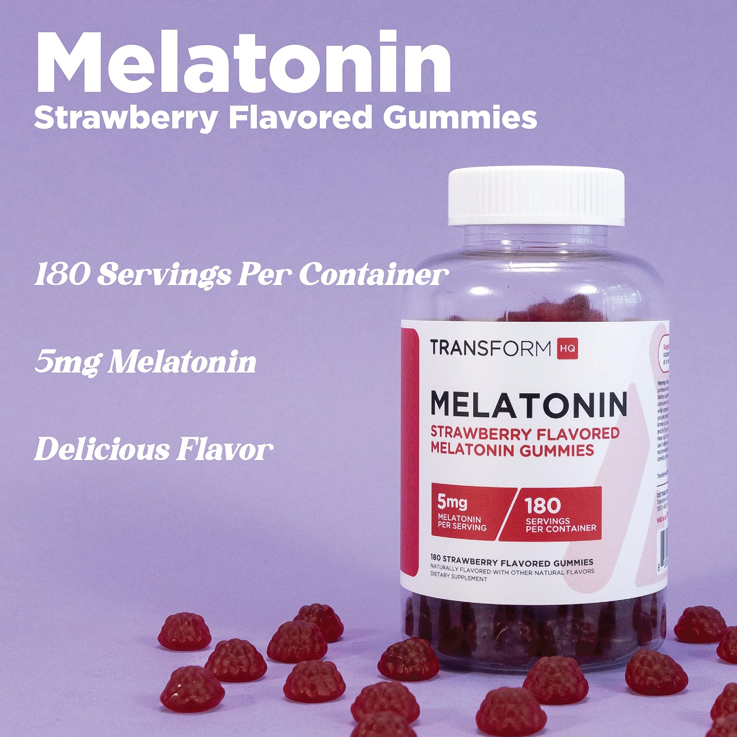 Melatonin Gummies 5mg Strawberry gummies on a table