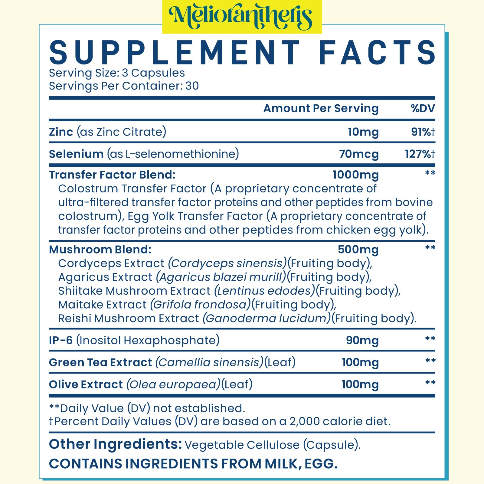 Meliorantheris Transfer Factor supplement with a measuring spoon