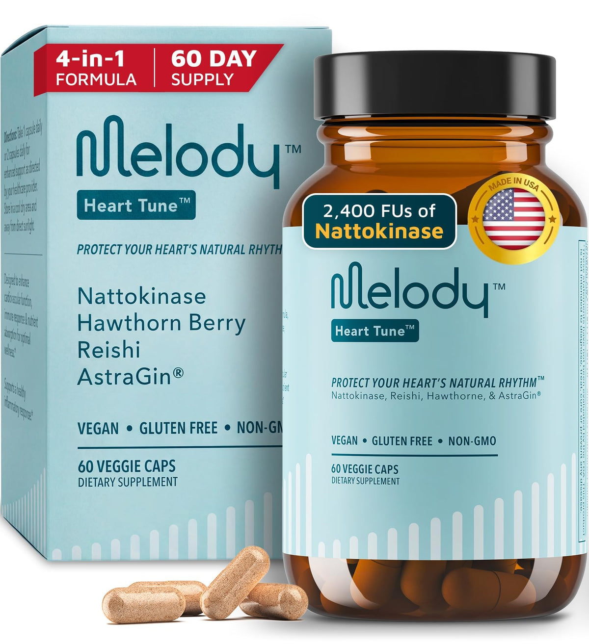 Melody Daily Heart Support Supplement 60 capsules front view
