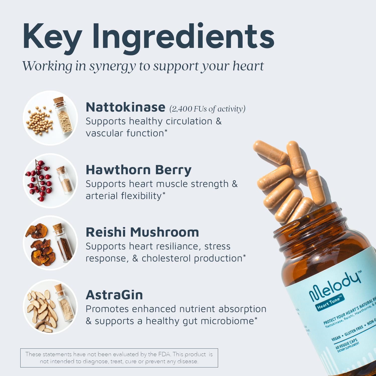 Melody Daily Heart Support Supplement with a measuring spoon