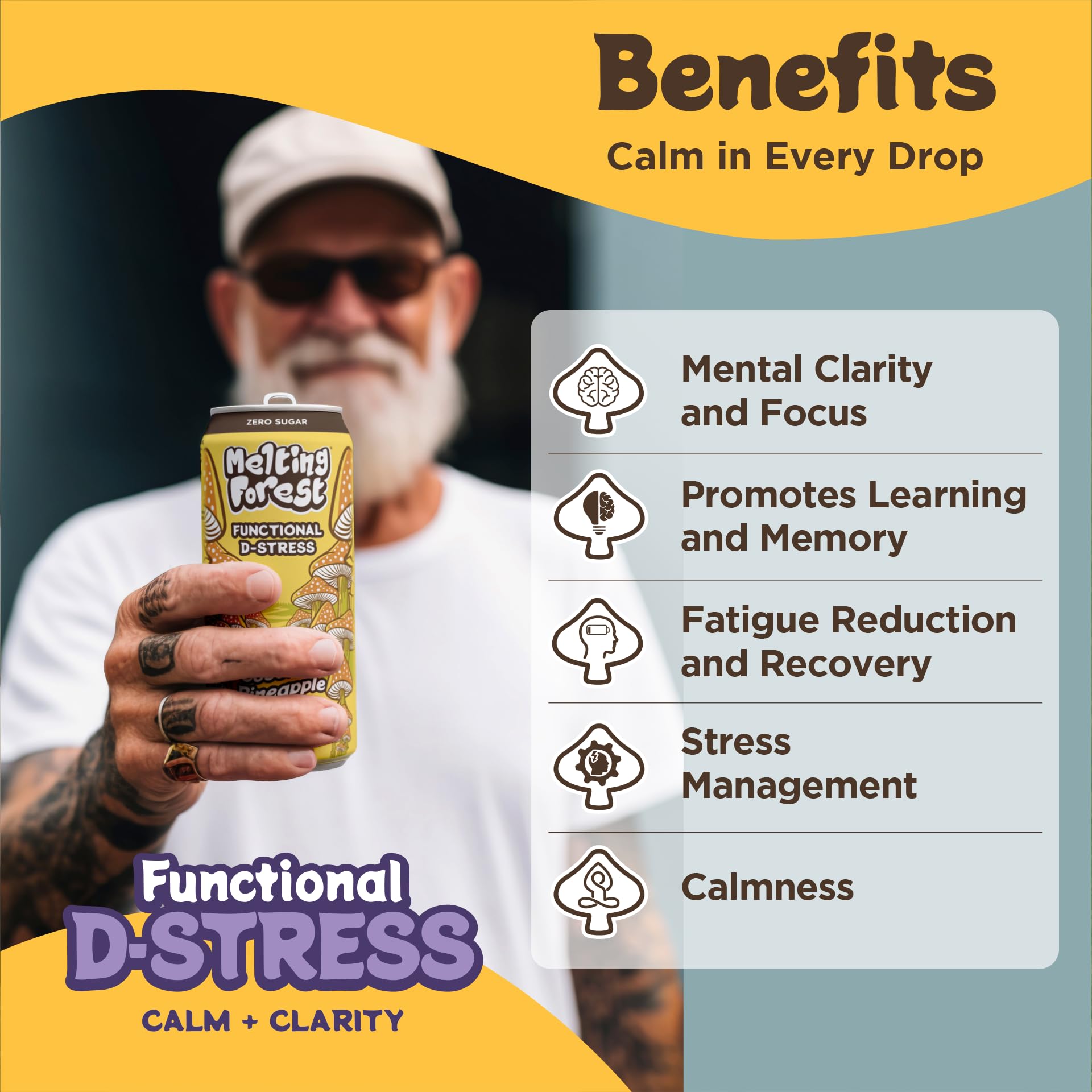 MELTING FOREST Coconut Pineapple Mushroom D-Stress Drink can side view
