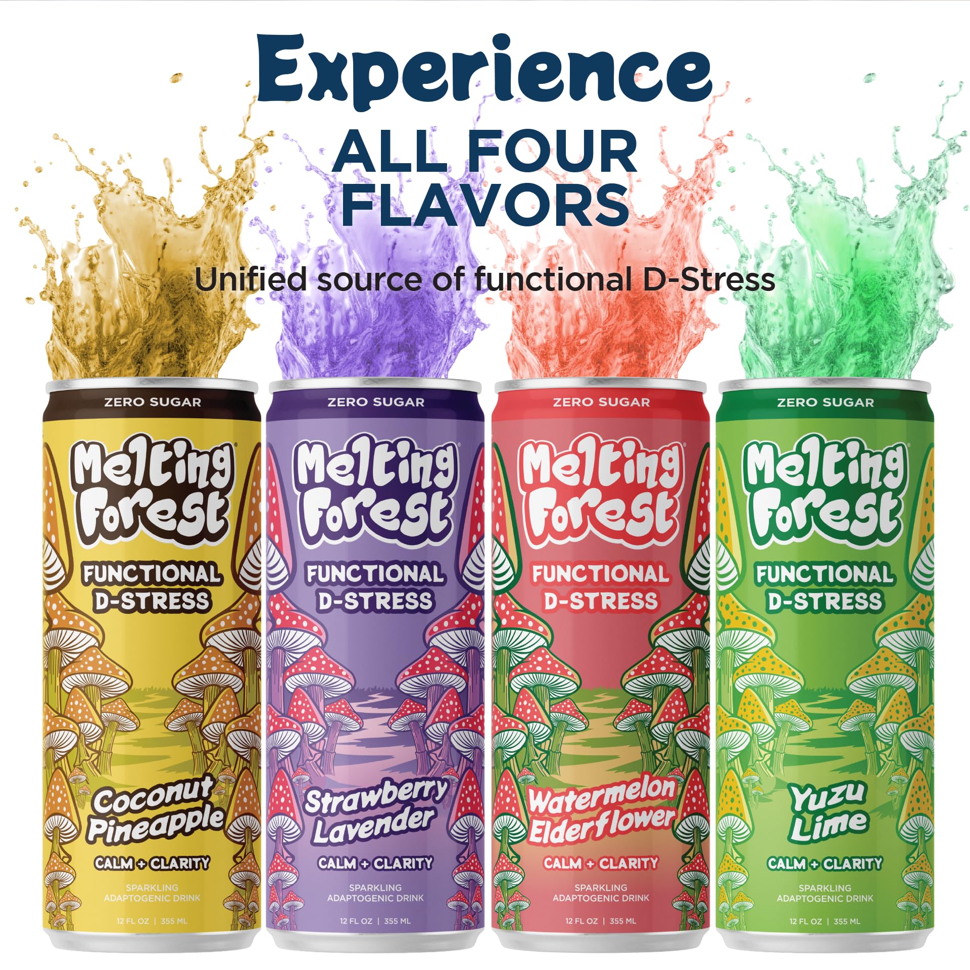MELTING FOREST Coconut Pineapple Mushroom D-Stress Drink can with ice