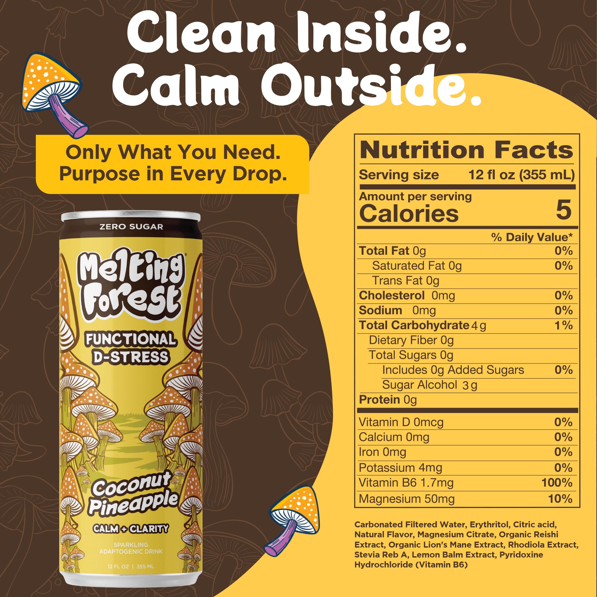 MELTING FOREST Coconut Pineapple Mushroom D-Stress Drink pack of 12