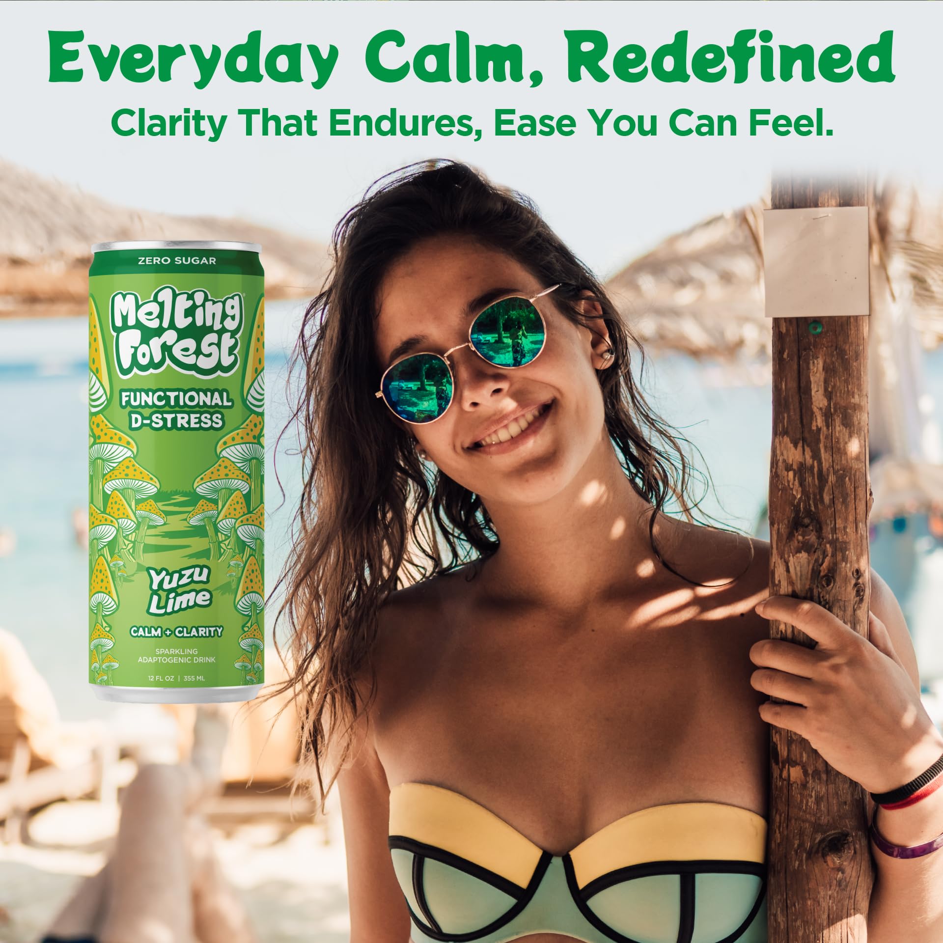MELTING FOREST Yuzu Lime Mushroom D-Stress Drink can with citrus fruits