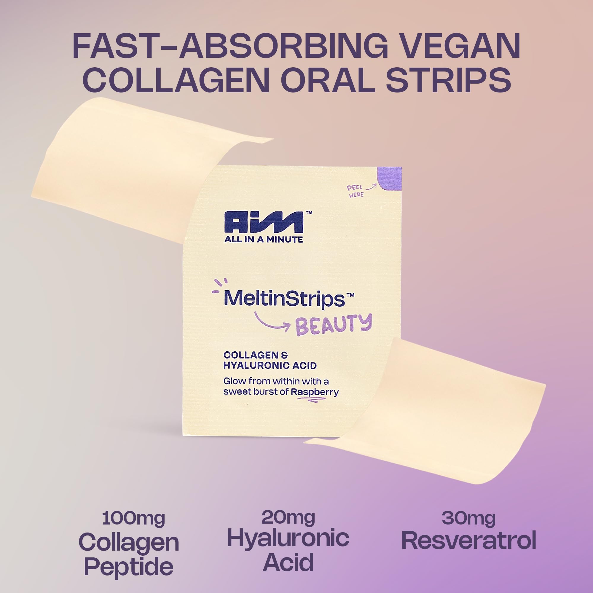 MeltinStrips Collagen Strips on a table with a glass of water