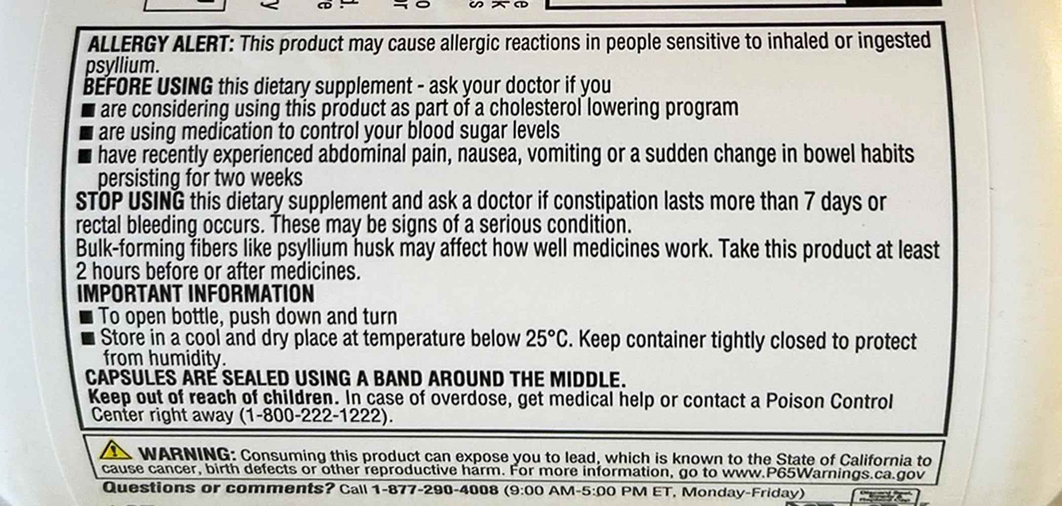 MEMBER'S MARK Fiber Capsules 2-Pack back view highlighting supplement facts