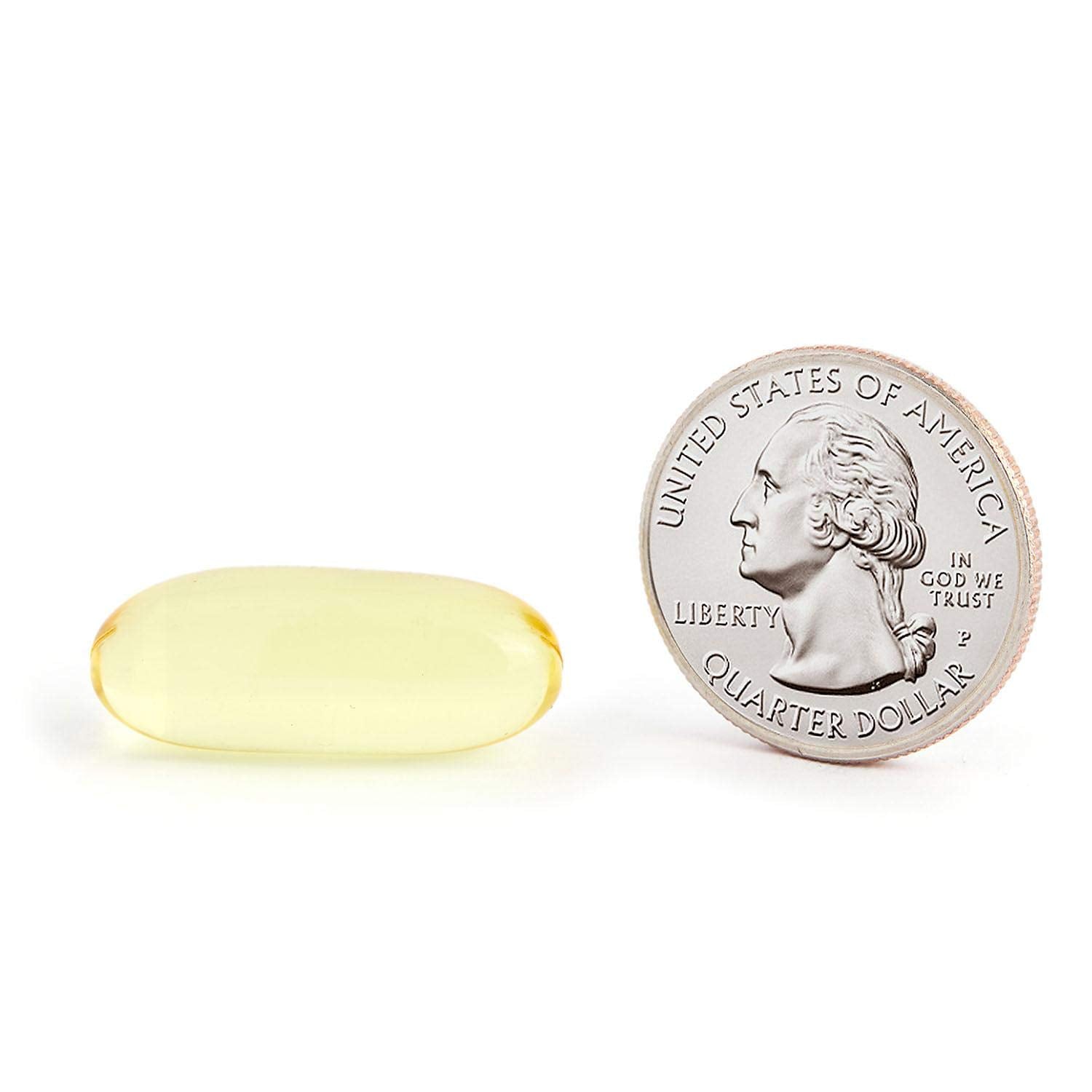 MEMBER'S MARK Fish Oil Softgels displayed on a wooden table