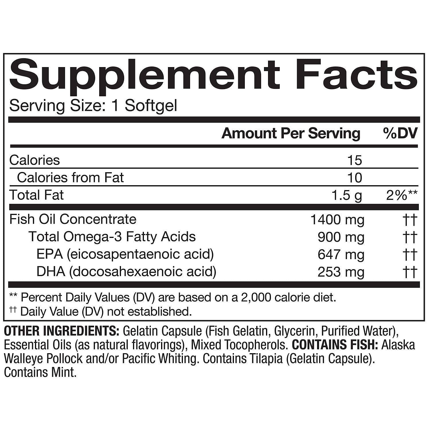 MEMBER'S MARK Fish Oil Softgels in a hand for size comparison