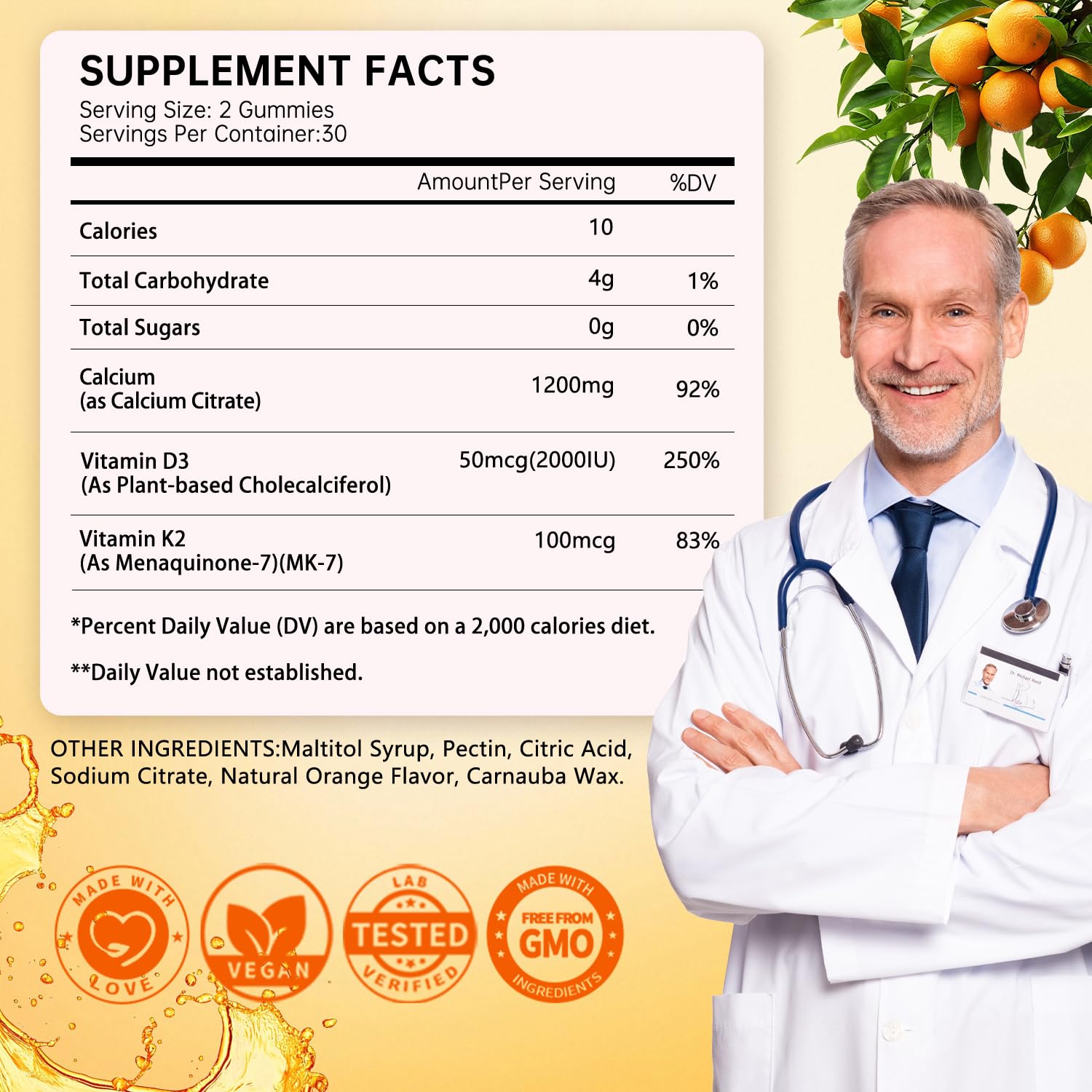 Menkru Calcium Citrate Gummies displayed with fresh oranges