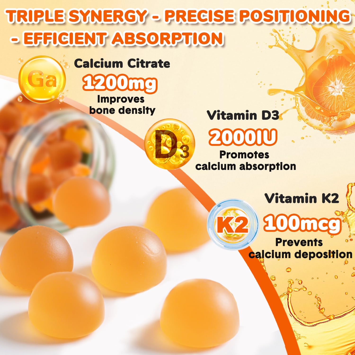 Menkru Calcium Citrate Gummies natural orange flavour close-up