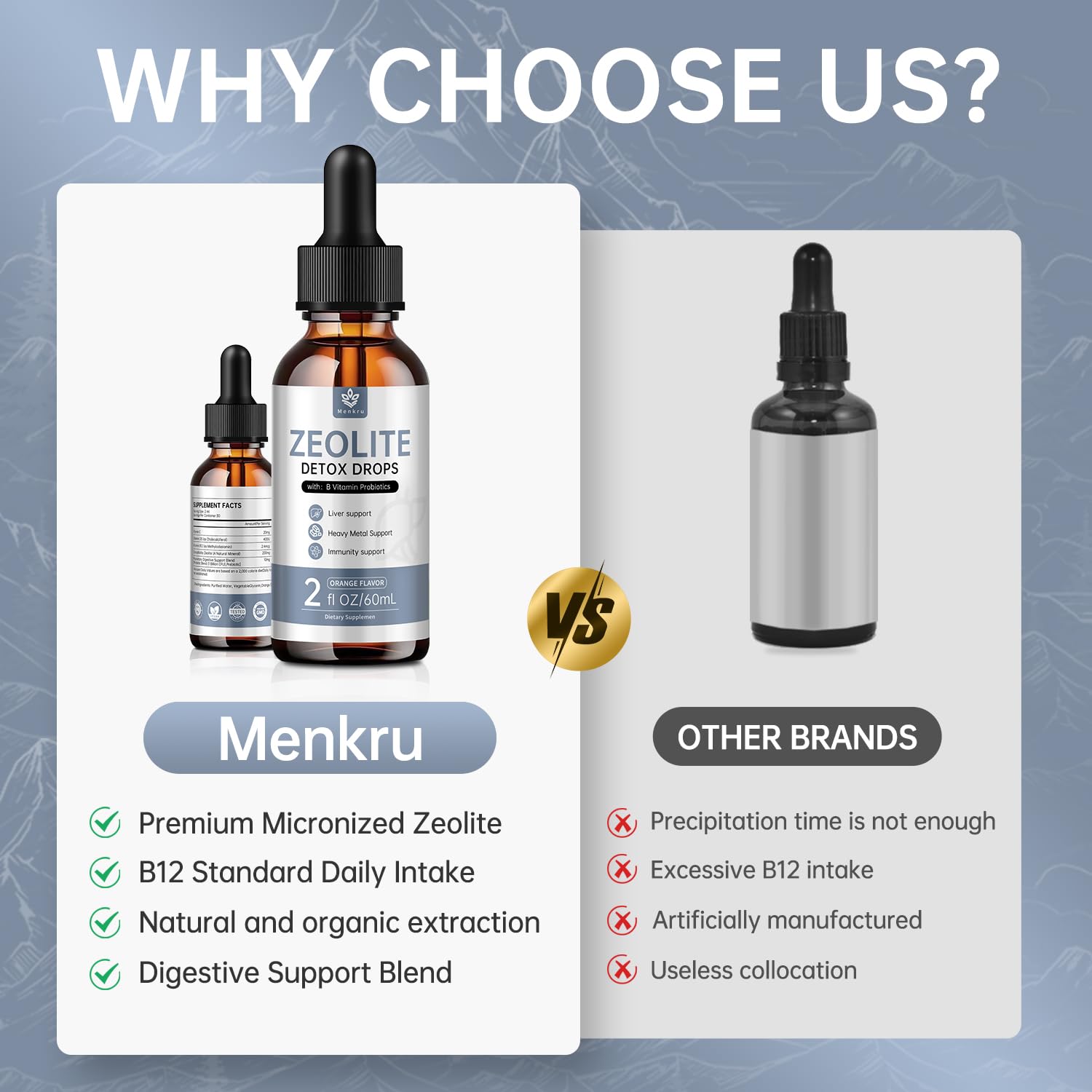 Menkru Zeolite Supplement mixed in a glass of water
