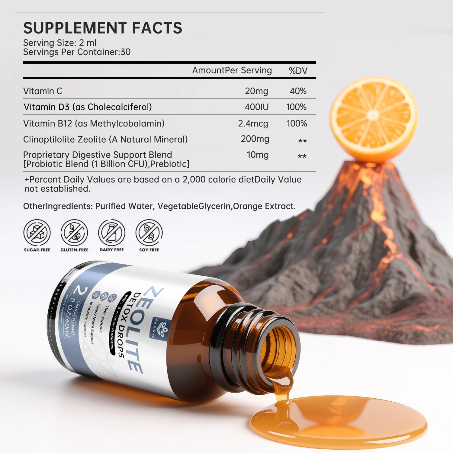 Menkru Zeolite Supplement with Vitamin B12 and D3 on a kitchen counter