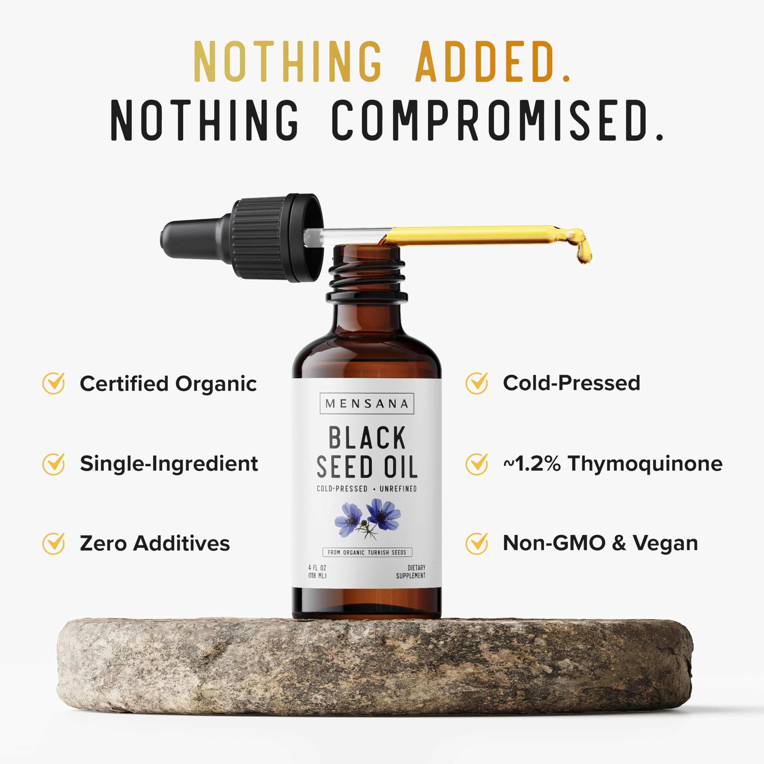 MENSANA Black Seed Oil 100% cold-pressed bottle with dropper