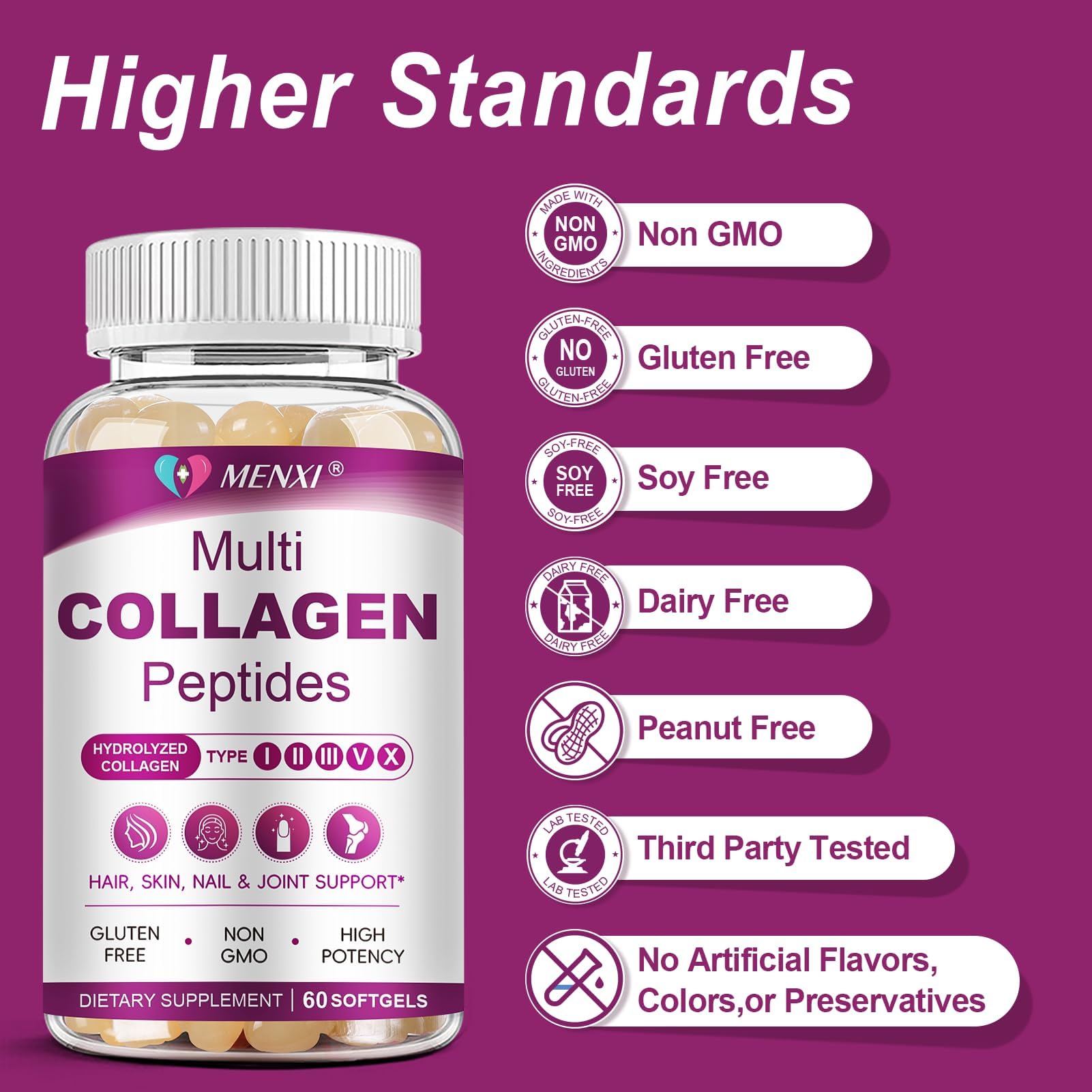 MENXI Collagen Supplement displayed with lifestyle setting