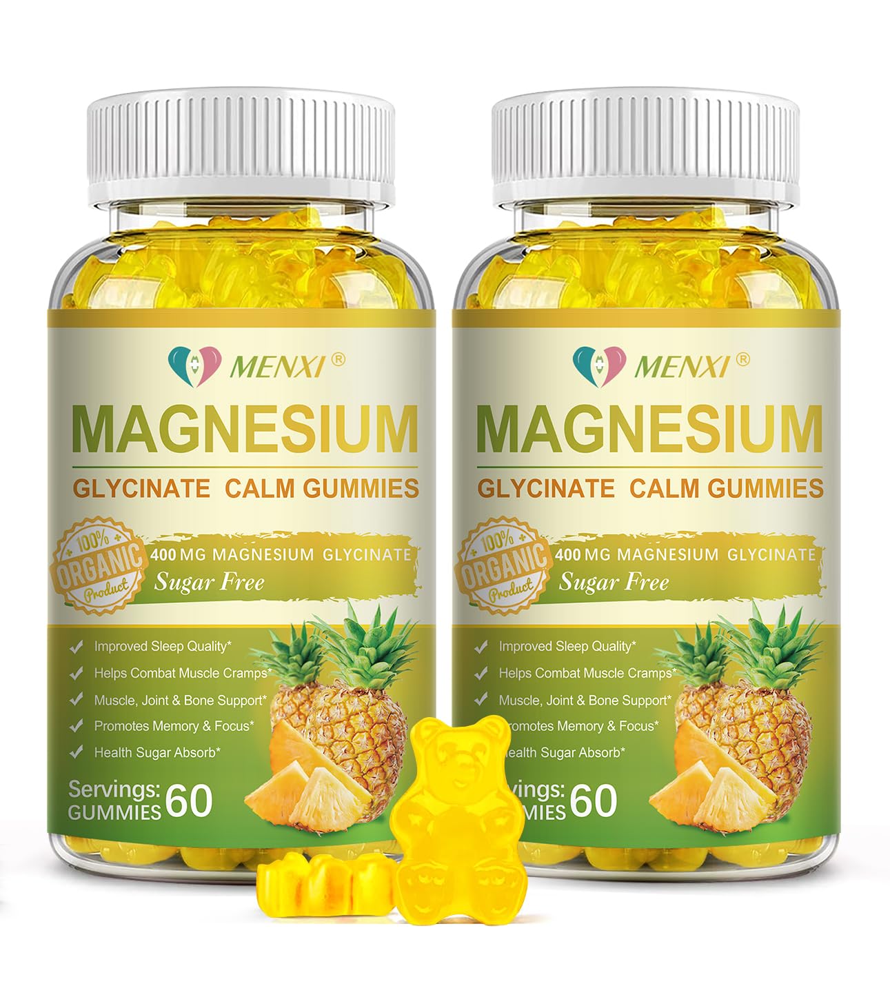 MENXI Magnesium Gummies 120 count pineapple flavour front view
