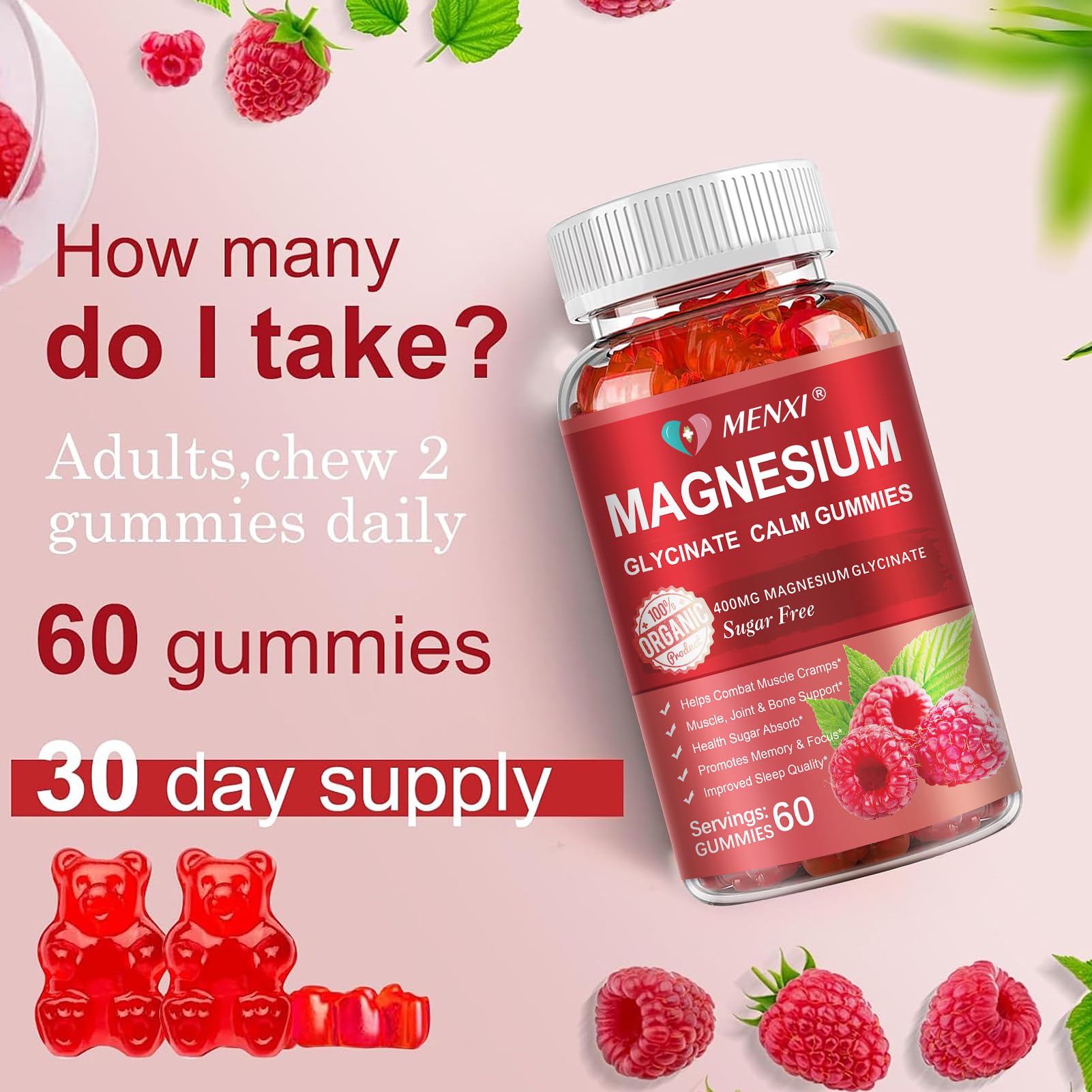 MENXI Magnesium Gummies back label with ingredients