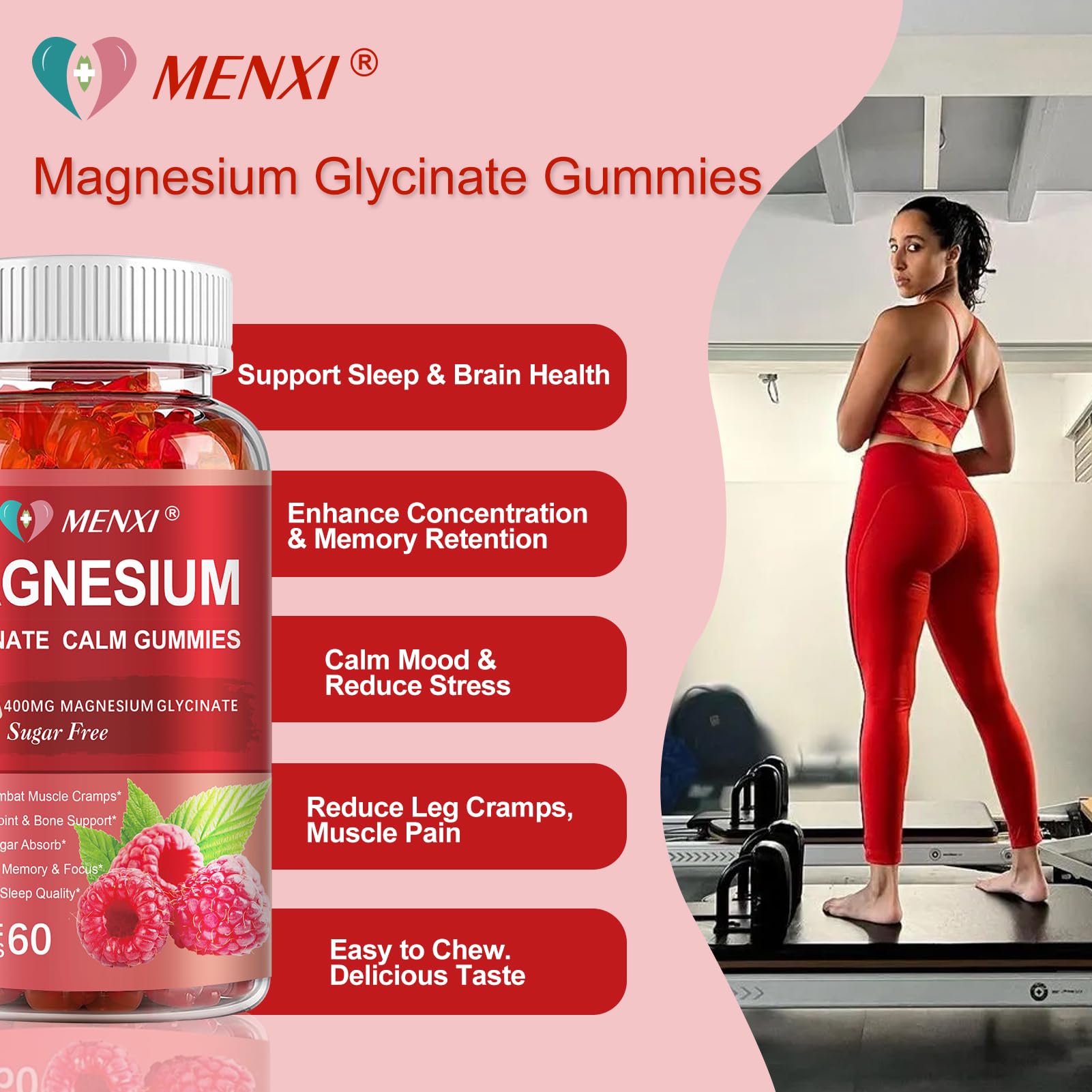 MENXI Magnesium Gummies displayed on a wooden table
