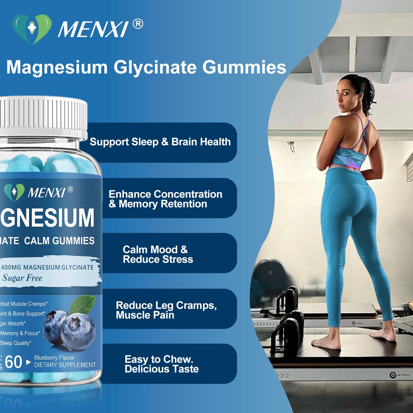 MENXI Magnesium Gummies displayed with a measuring spoon