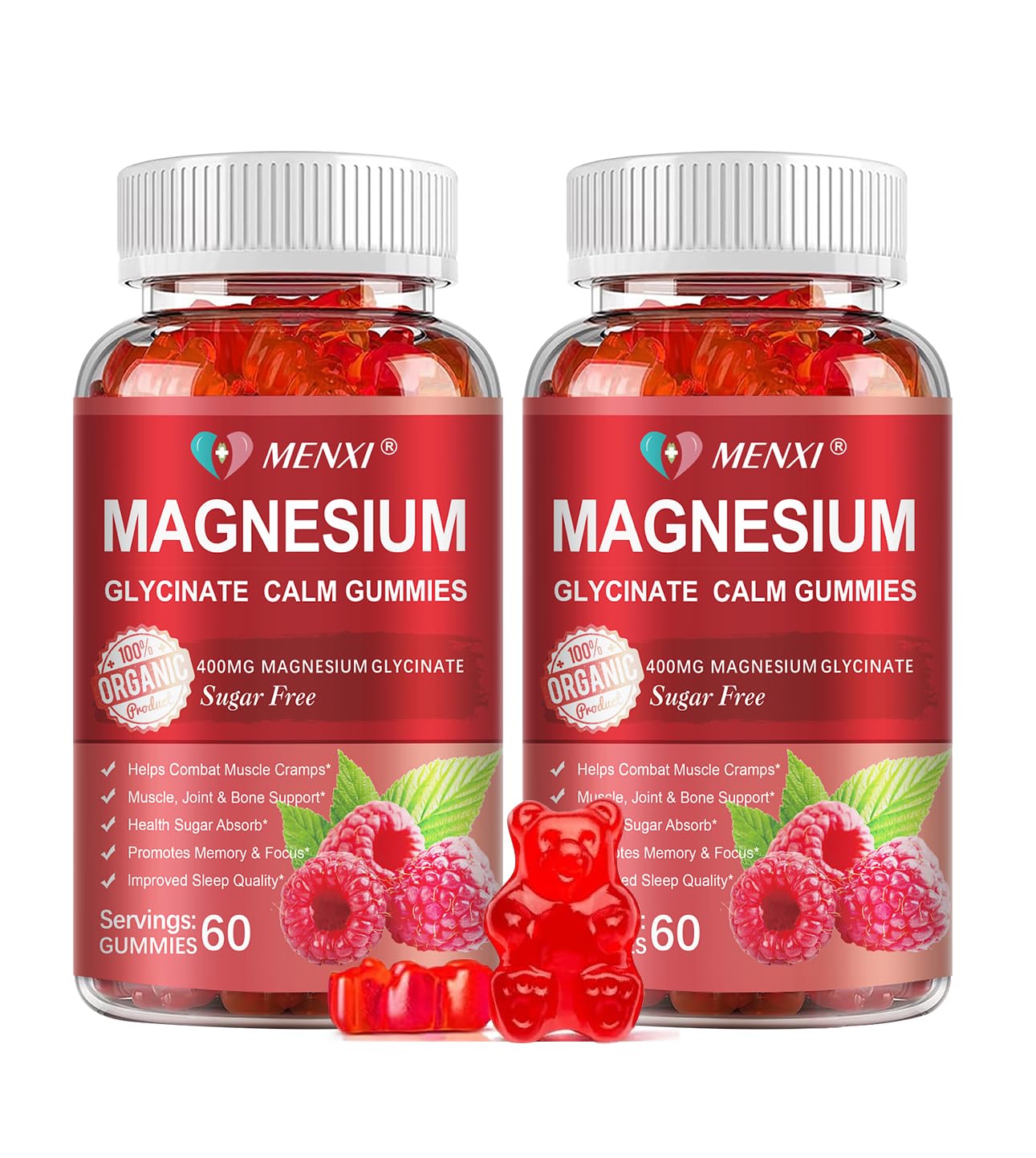 MENXI Magnesium Gummies front view with raspberry flavour