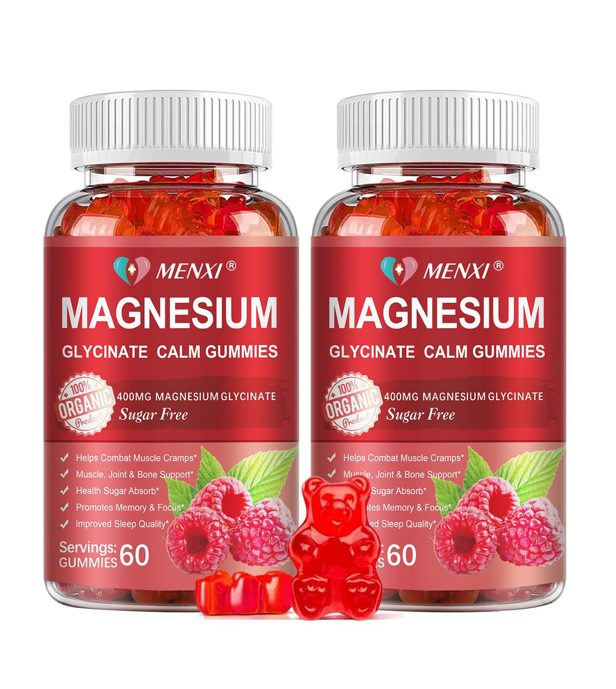 MENXI Magnesium Gummies front view with raspberry flavour