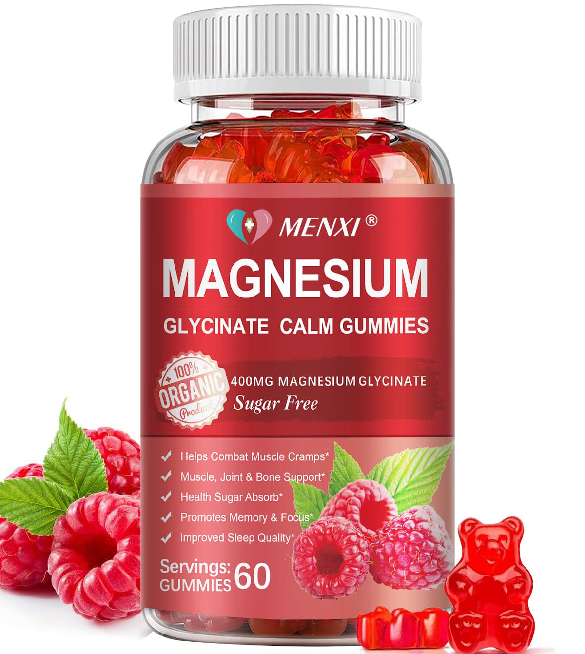 MENXI Magnesium Gummies raspberry flavour front view