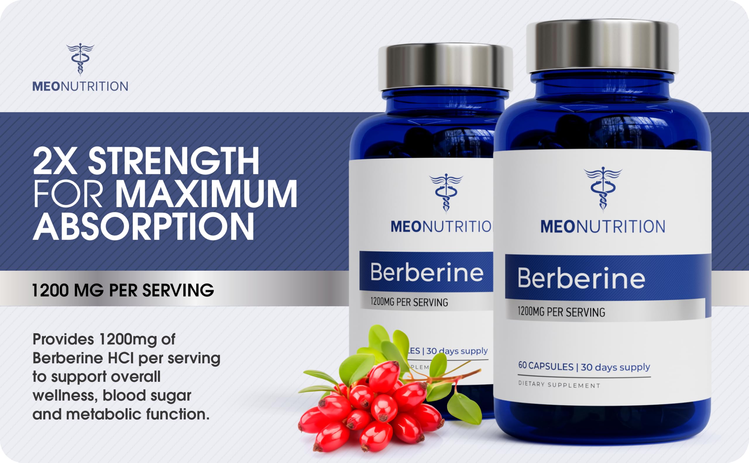 Meo Nutrition Berberine HCI Capsules 1200mg close-up of capsules
