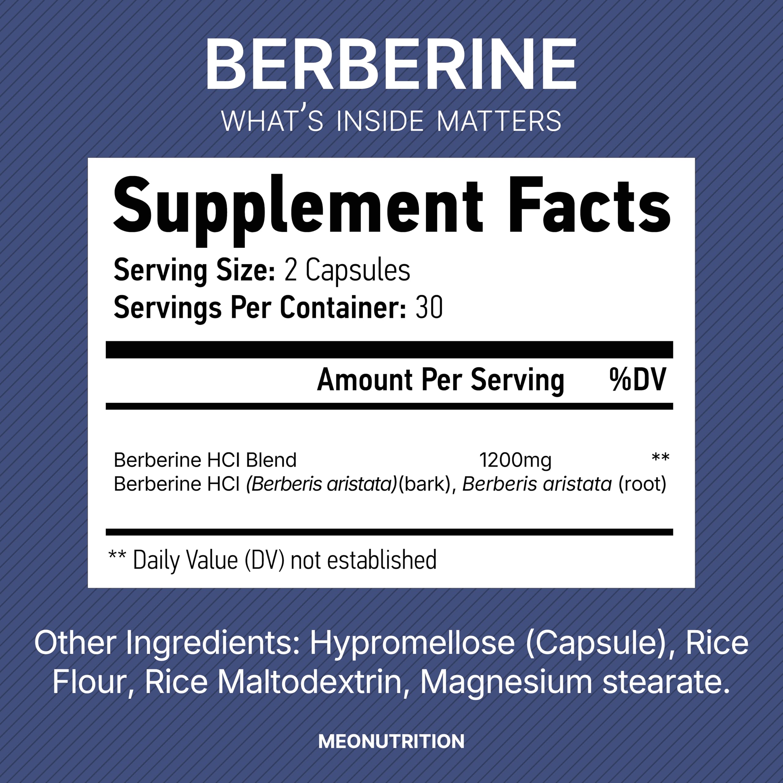 Meo Nutrition Berberine HCI Capsules 1200mg ingredients list