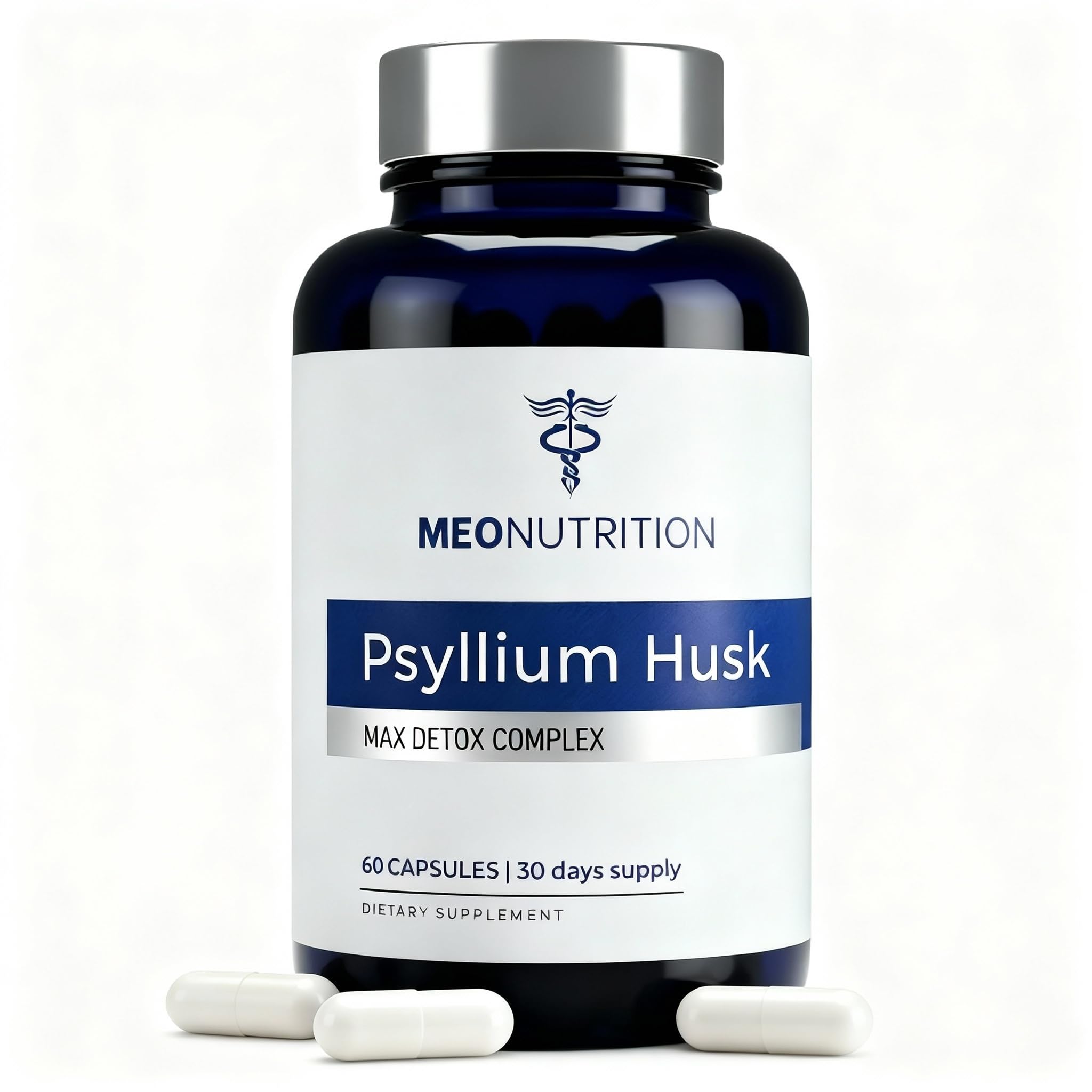 Meo Nutrition Psyllium Husk Capsules front view with packaging