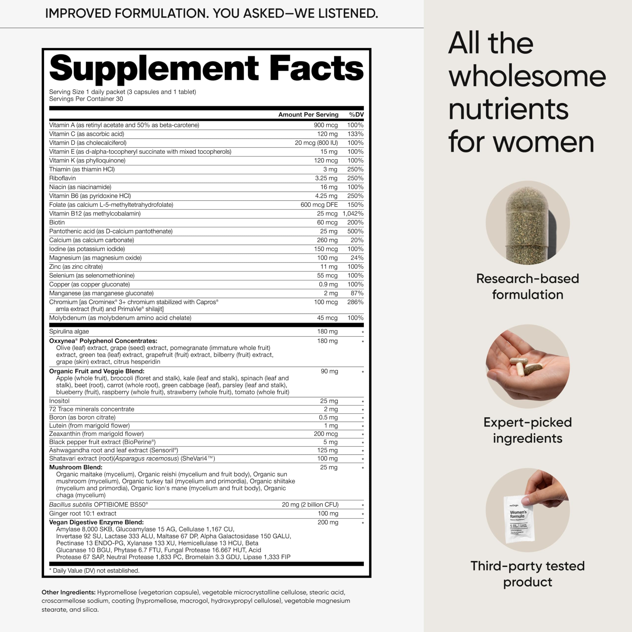 meOrigin Women's Multivitamin Complex daily pack contents