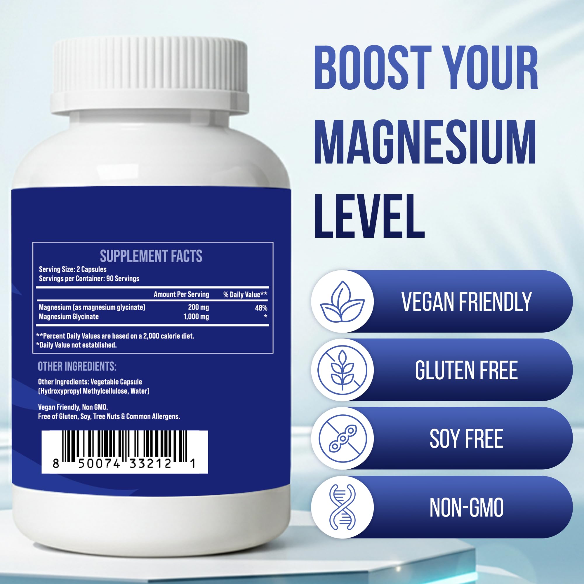 MERRY VITA Magnesium Glycinate 1000mg 120 Capsules back view
