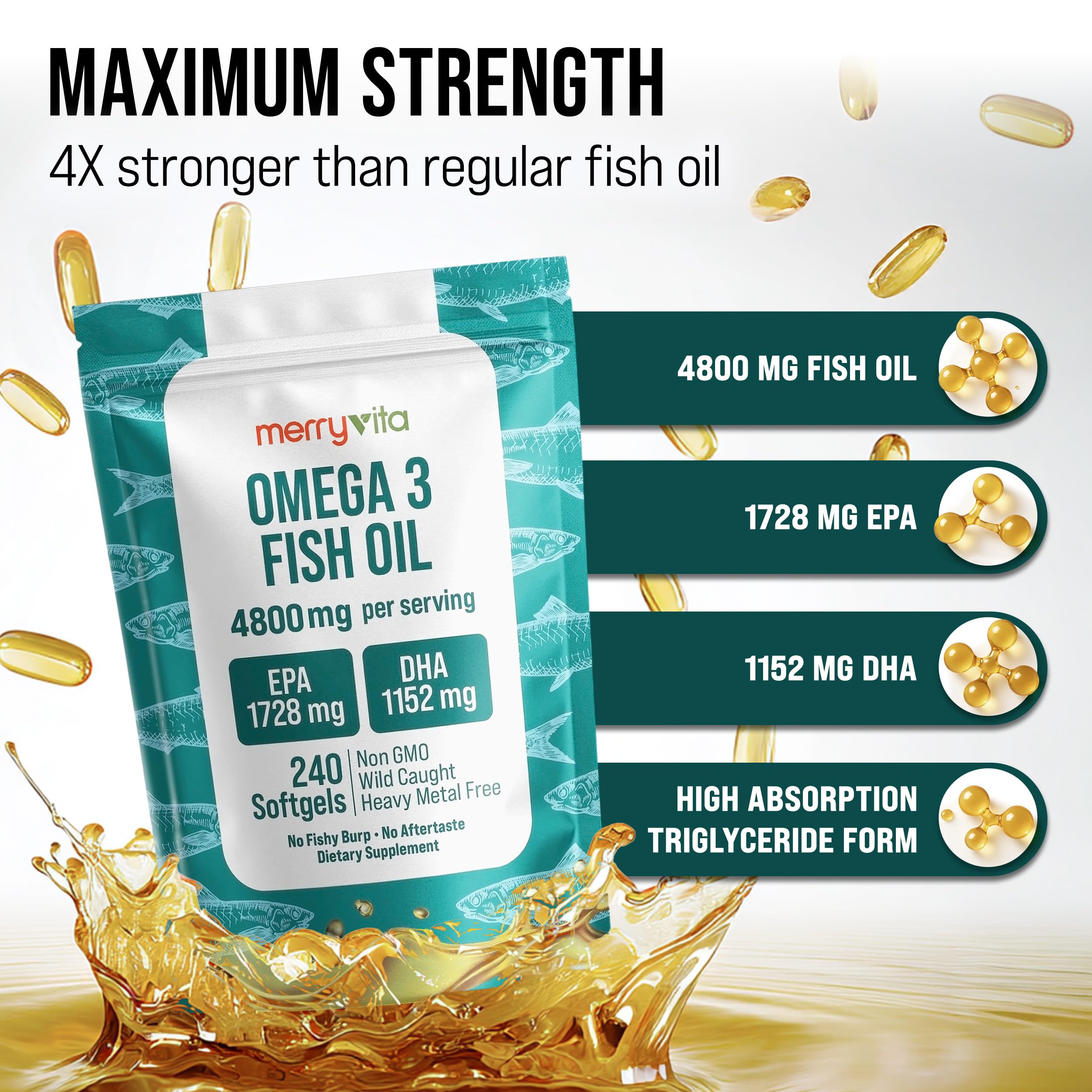 MERRY VITA Omega-3 Fish Oil 240 capsules bottle