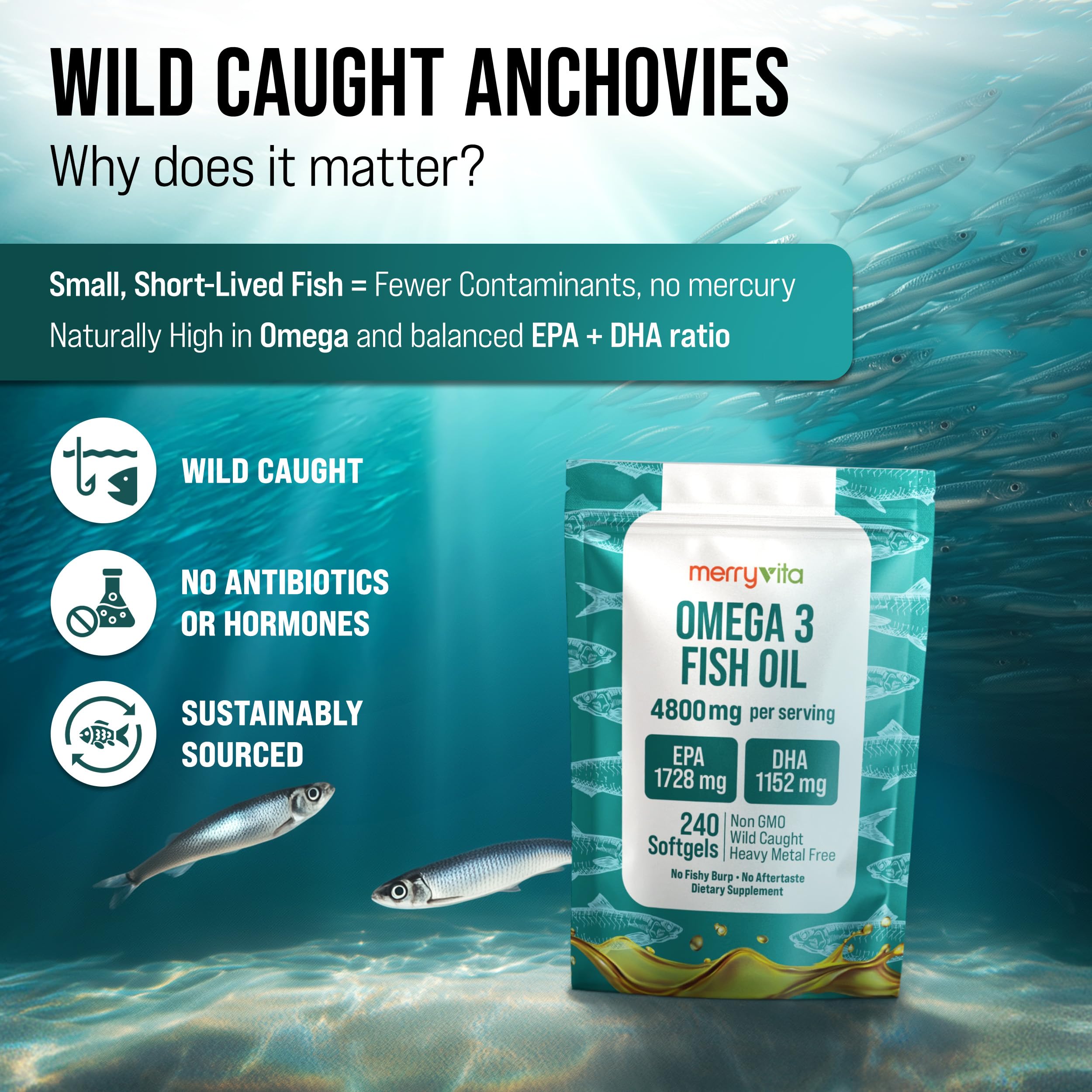 MERRY VITA Omega-3 Fish Oil softgel close-up