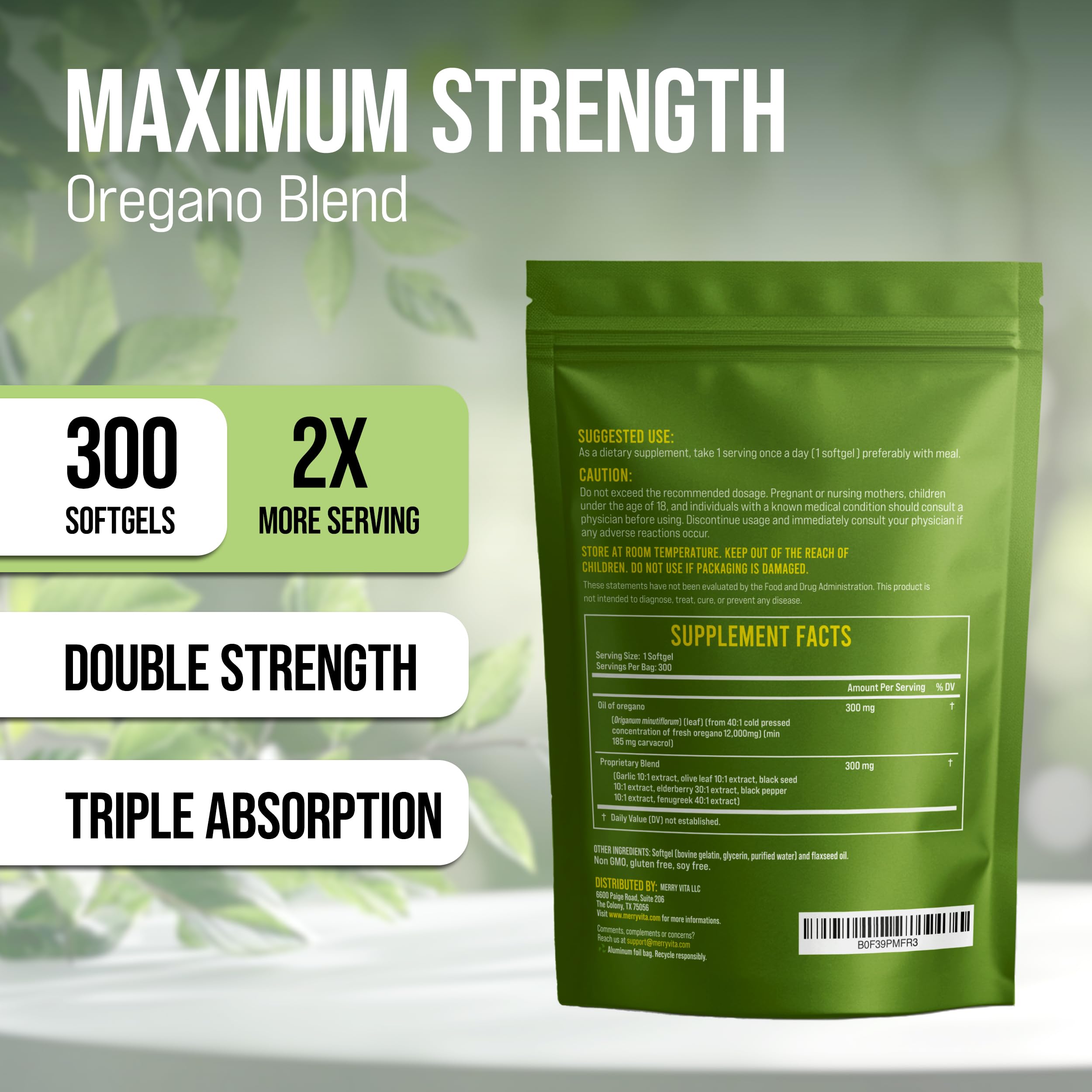 MERRY VITA Oregano Supplement showing capsule size