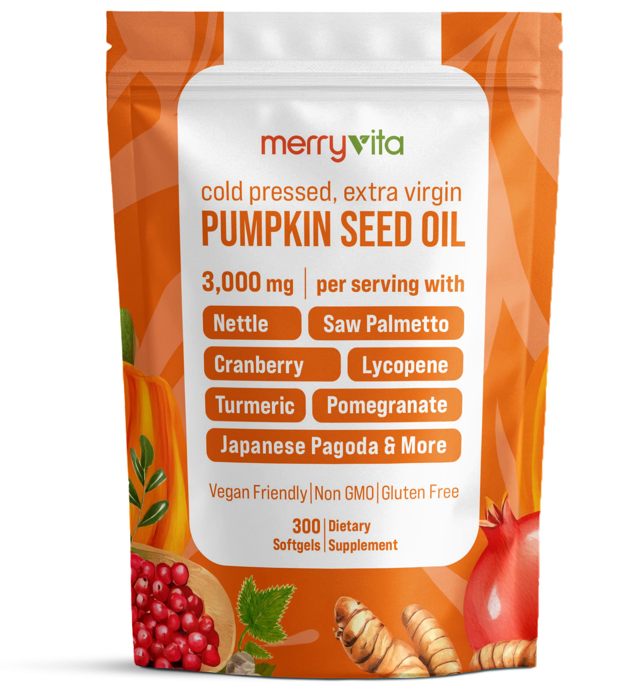MERRY VITA Saw Palmetto & Pumpkin Seed Oil 300 Capsules front view