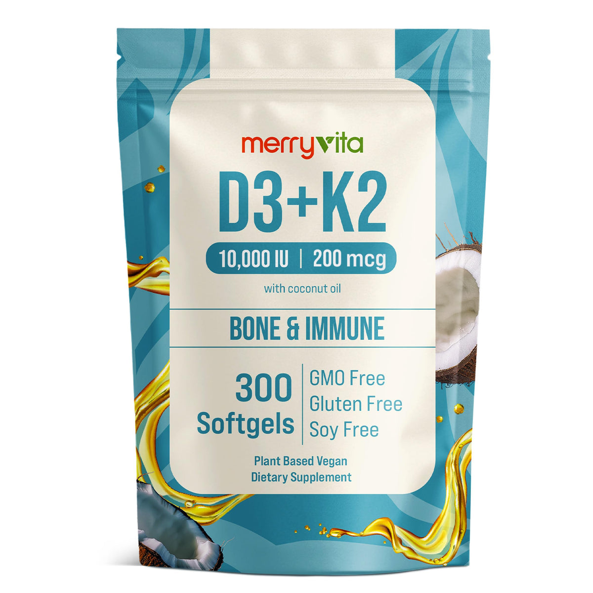 MERRY VITA Vitamin D3 + K2 Softgels 10000 IU front view