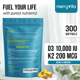 MERRY VITA Vitamin D3 + K2 Softgels 300 count packaging