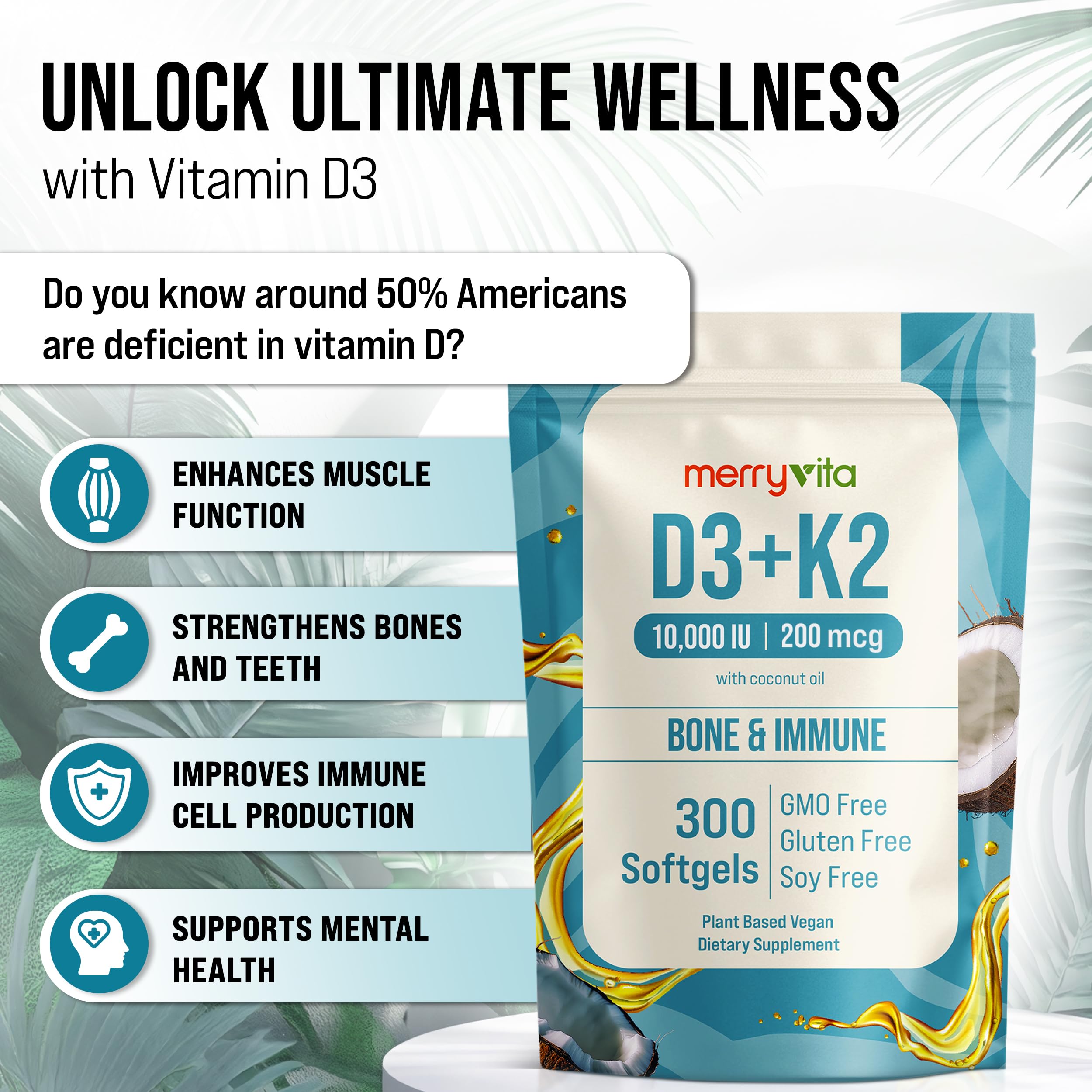 MERRY VITA Vitamin D3 + K2 Softgels close-up of softgel