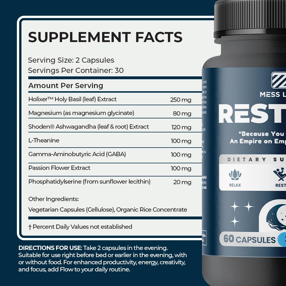 MESS LESS Restore Sleep Supplement with a glass of water