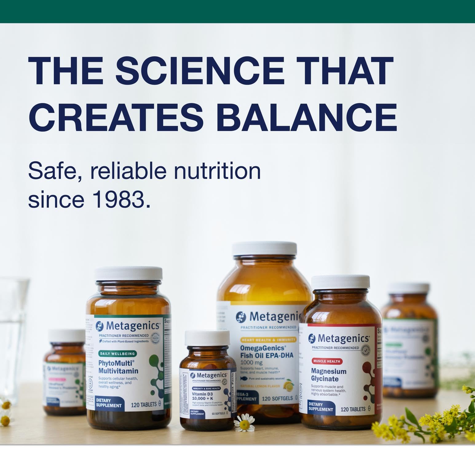 Metagenics Adrenal Extracts supplement on a wooden table