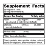 Metagenics B12 & Folate Supplement side view showing ingredients