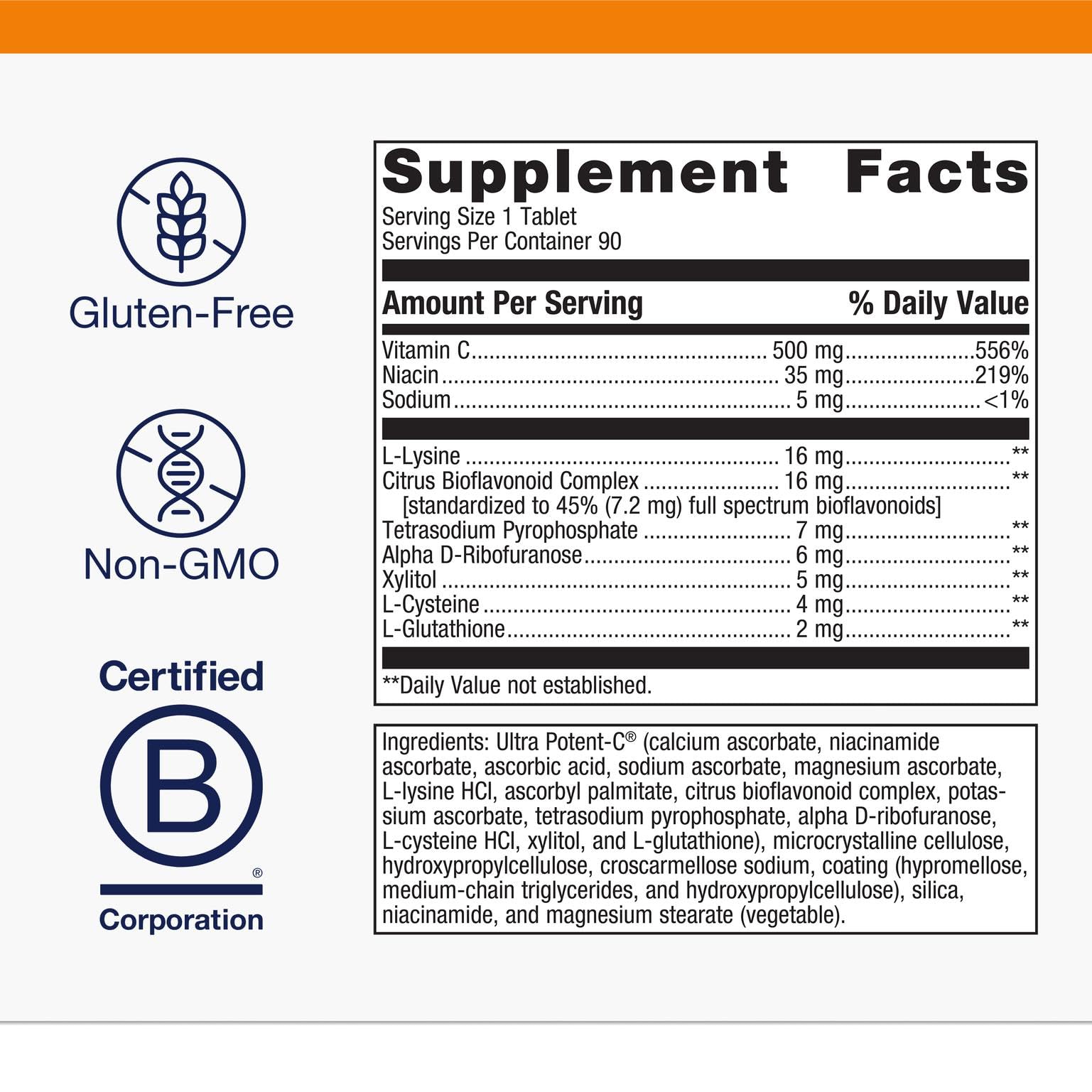 Metagenics Buffered Vitamin C 500mg Tablets back view