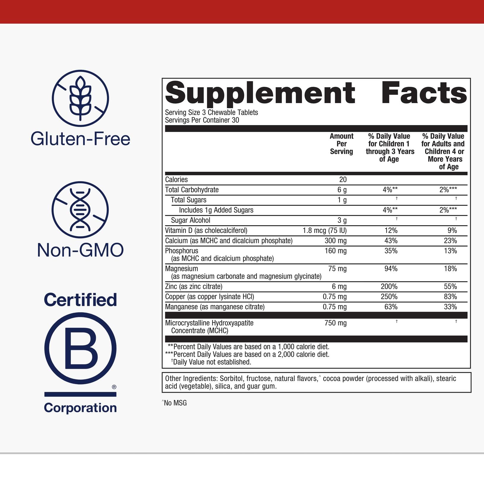 Metagenics Calcium Chewable Supplement 136g nutritional information