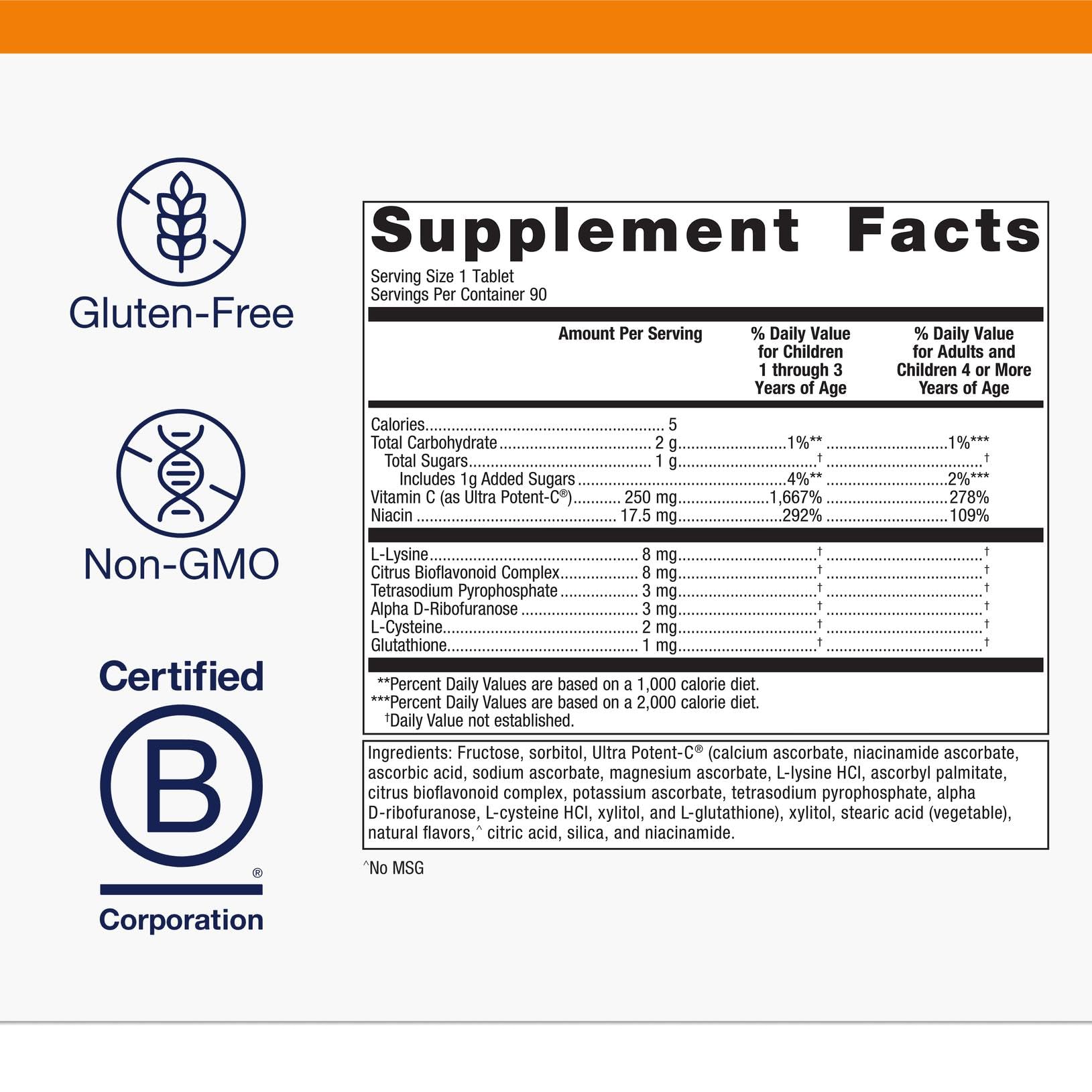 Metagenics Chewable Vitamin C 250mg side view of packaging