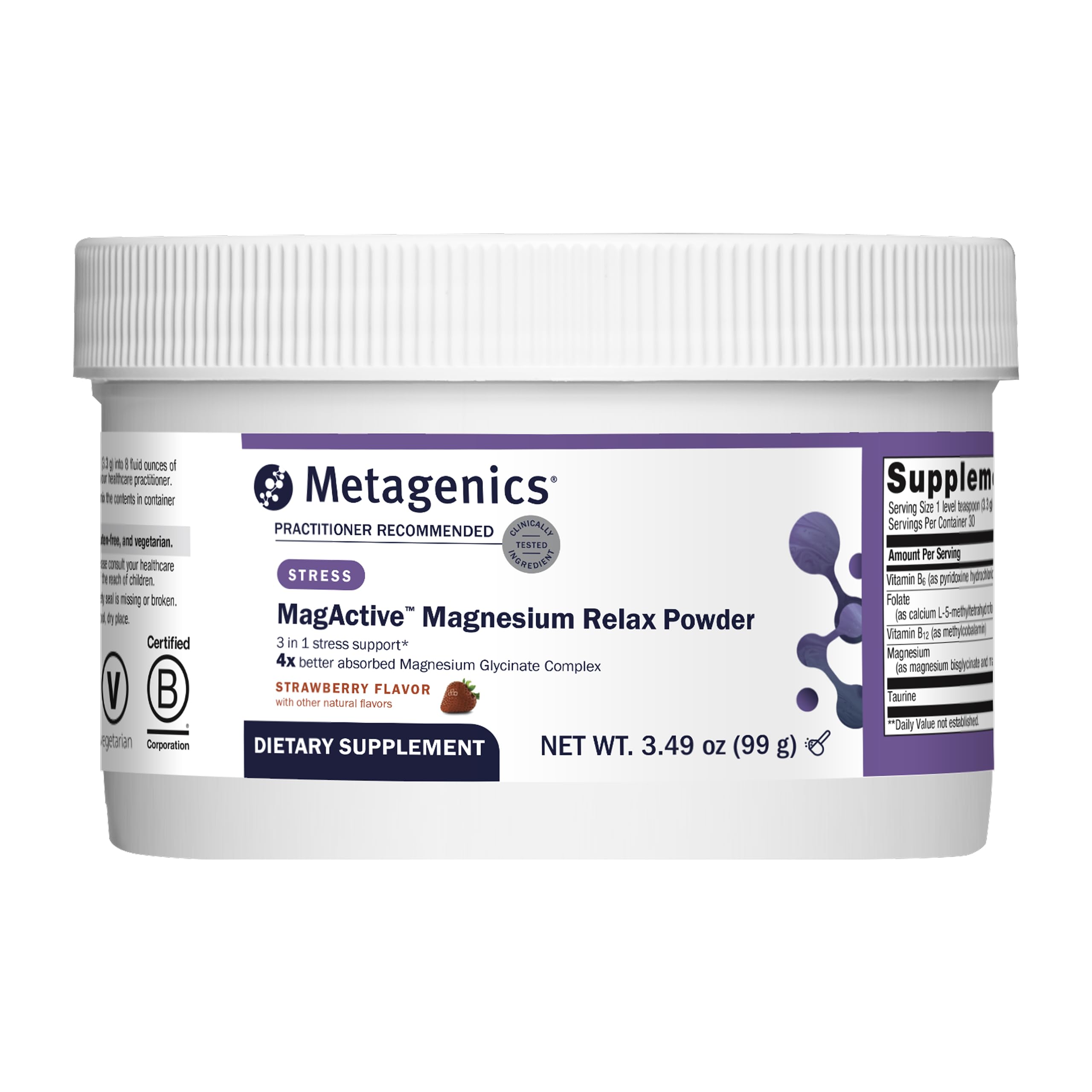 Metagenics MagActive Magnesium daily wellness Powder 168g Strawberry front view