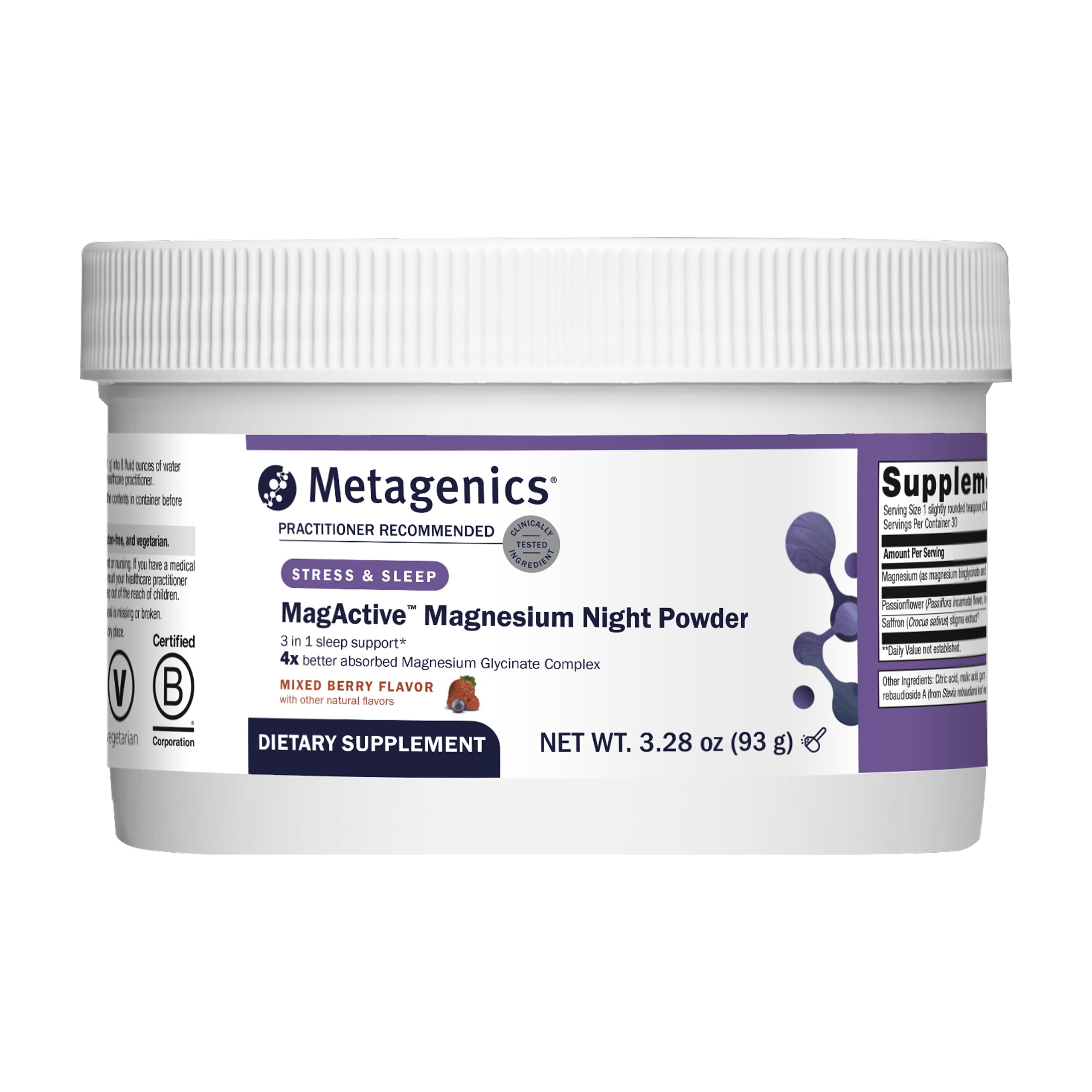 Metagenics MagActive Magnesium Night Powder front view with packaging