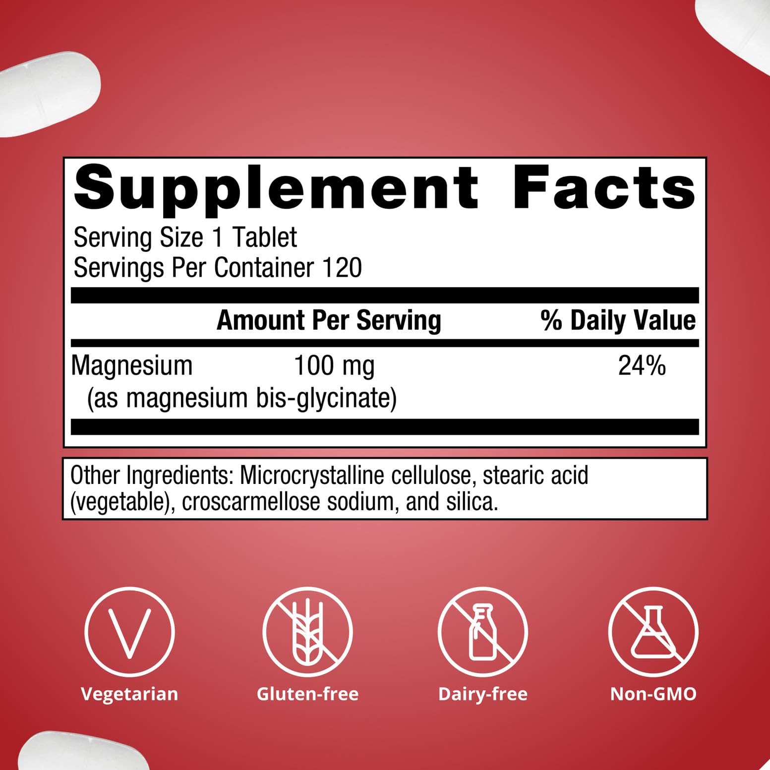 Metagenics Magnesium Glycinate 100mg ingredients list on packaging