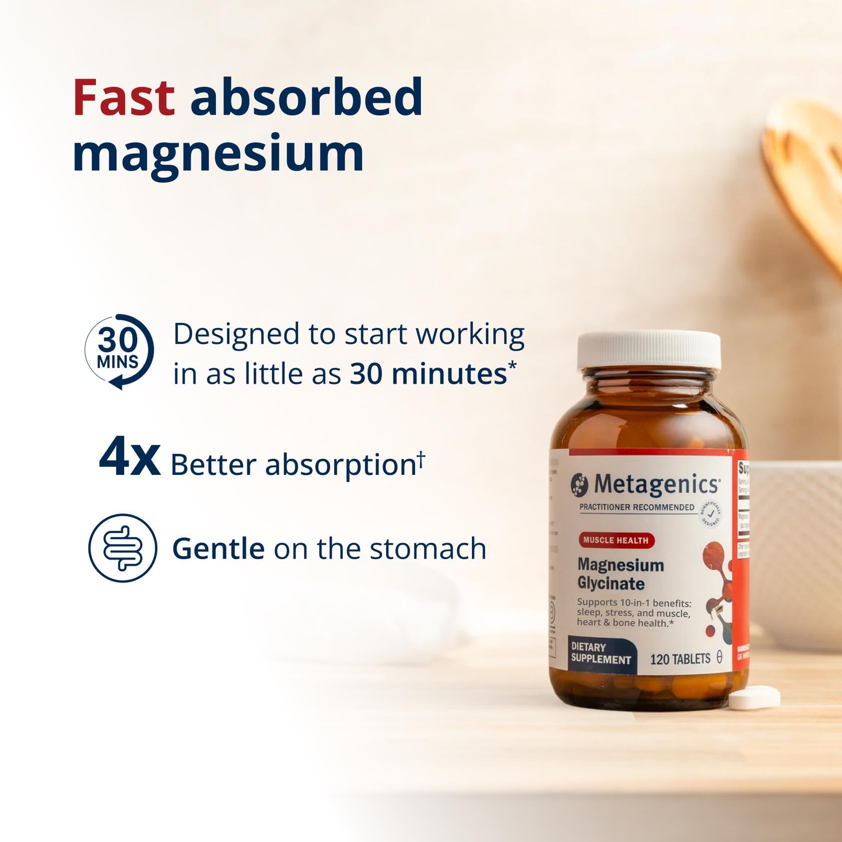 Metagenics Magnesium Glycinate 100mg supplement bottle side view