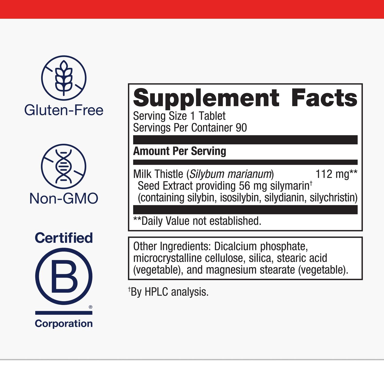 Metagenics Milk Thistle Supplement 56mg with dosage information